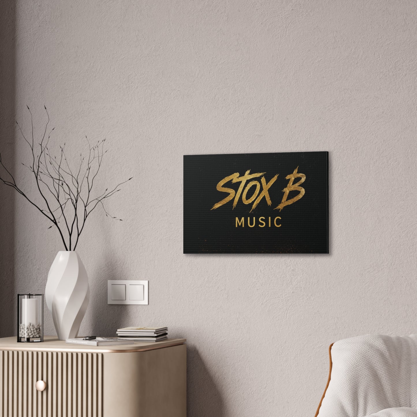 Stox B Music Canvas Art — Gold Logo Stretched Wall Canvas