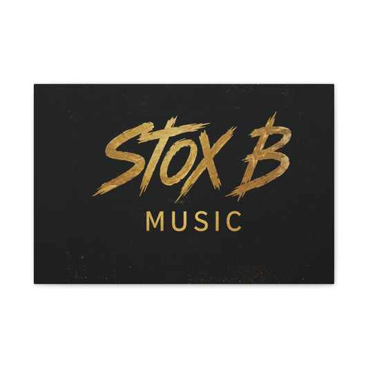 Stox B Music Canvas Art — Gold Logo Stretched Wall Canvas
