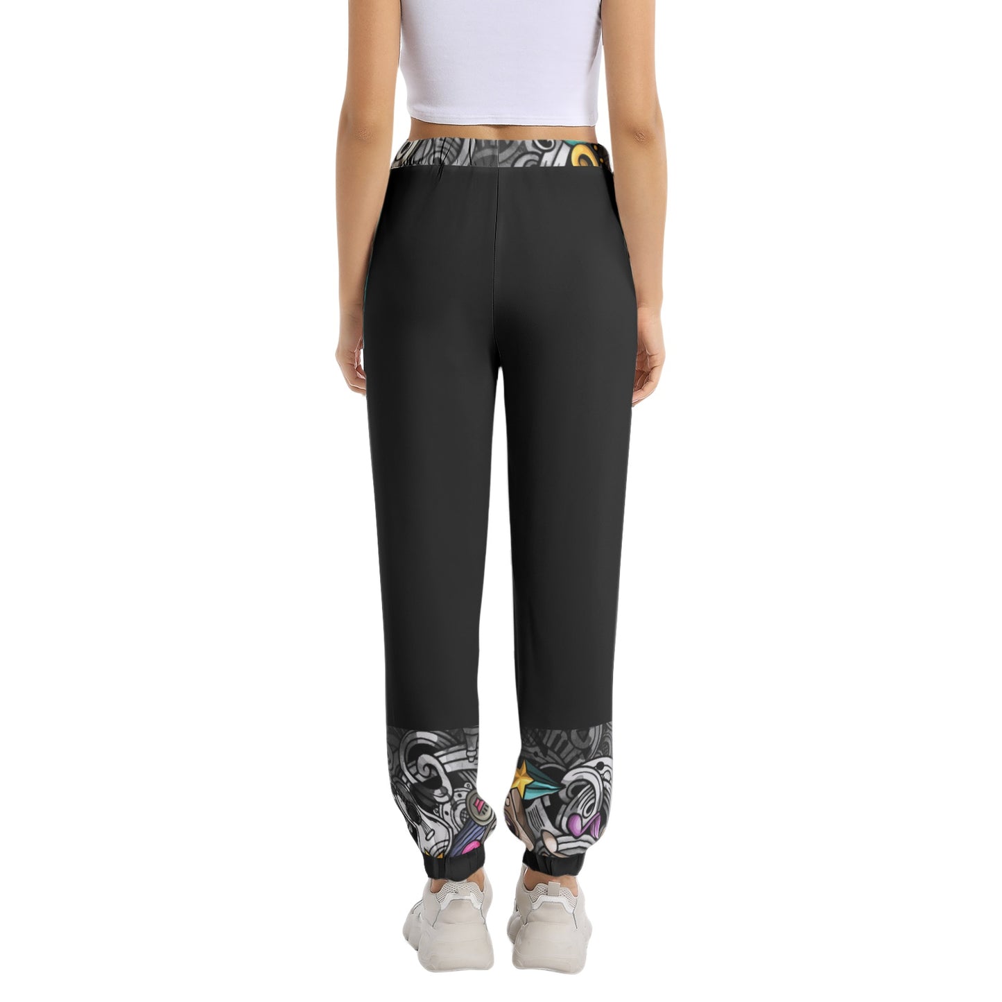 Women's DuGamii Elastic Waist Tapered Black Sweat Pants