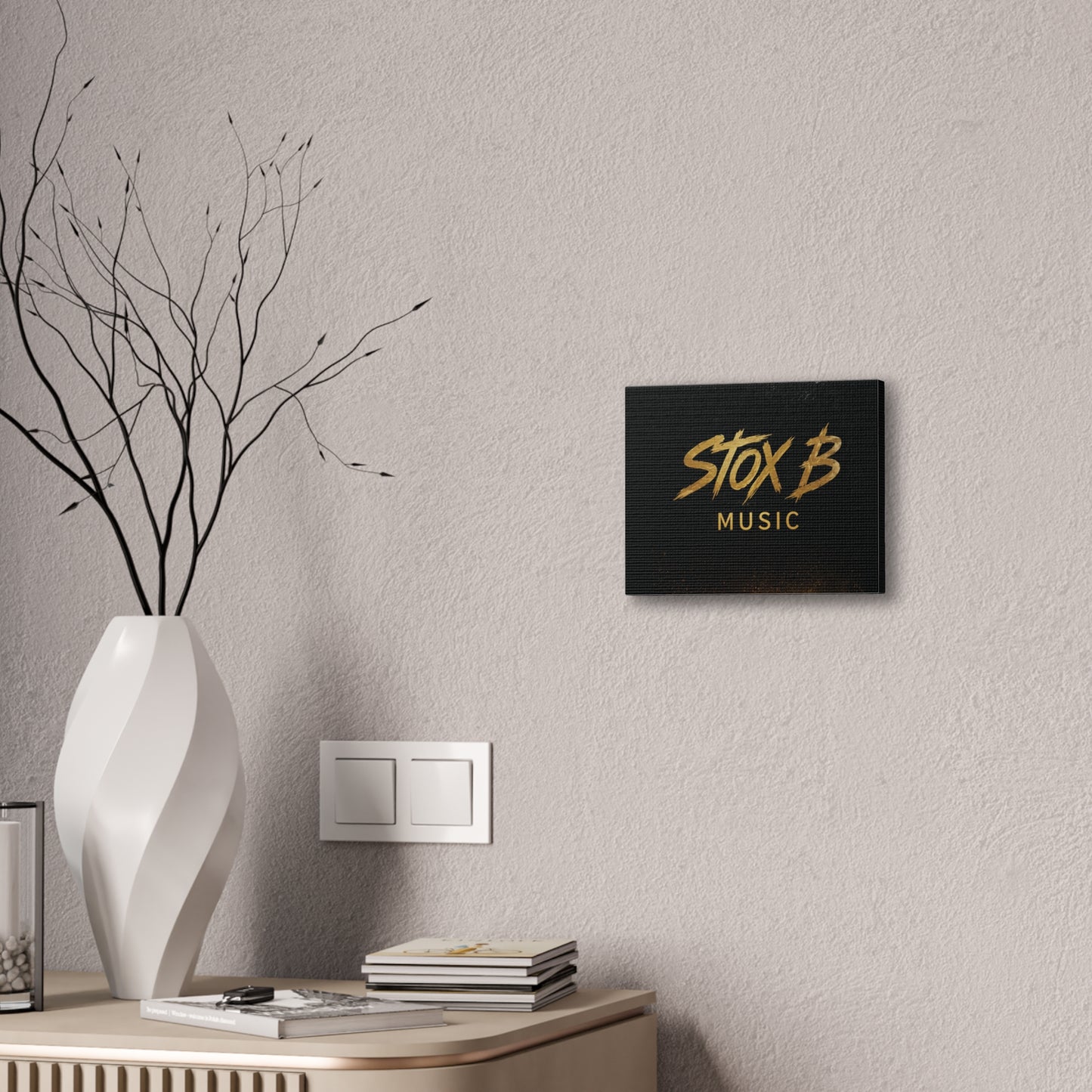 Stox B Music Canvas Art — Gold Logo Stretched Wall Canvas