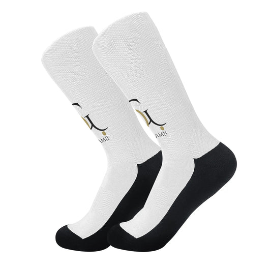 DuGamii Black and White Logo Printed Crew Socks