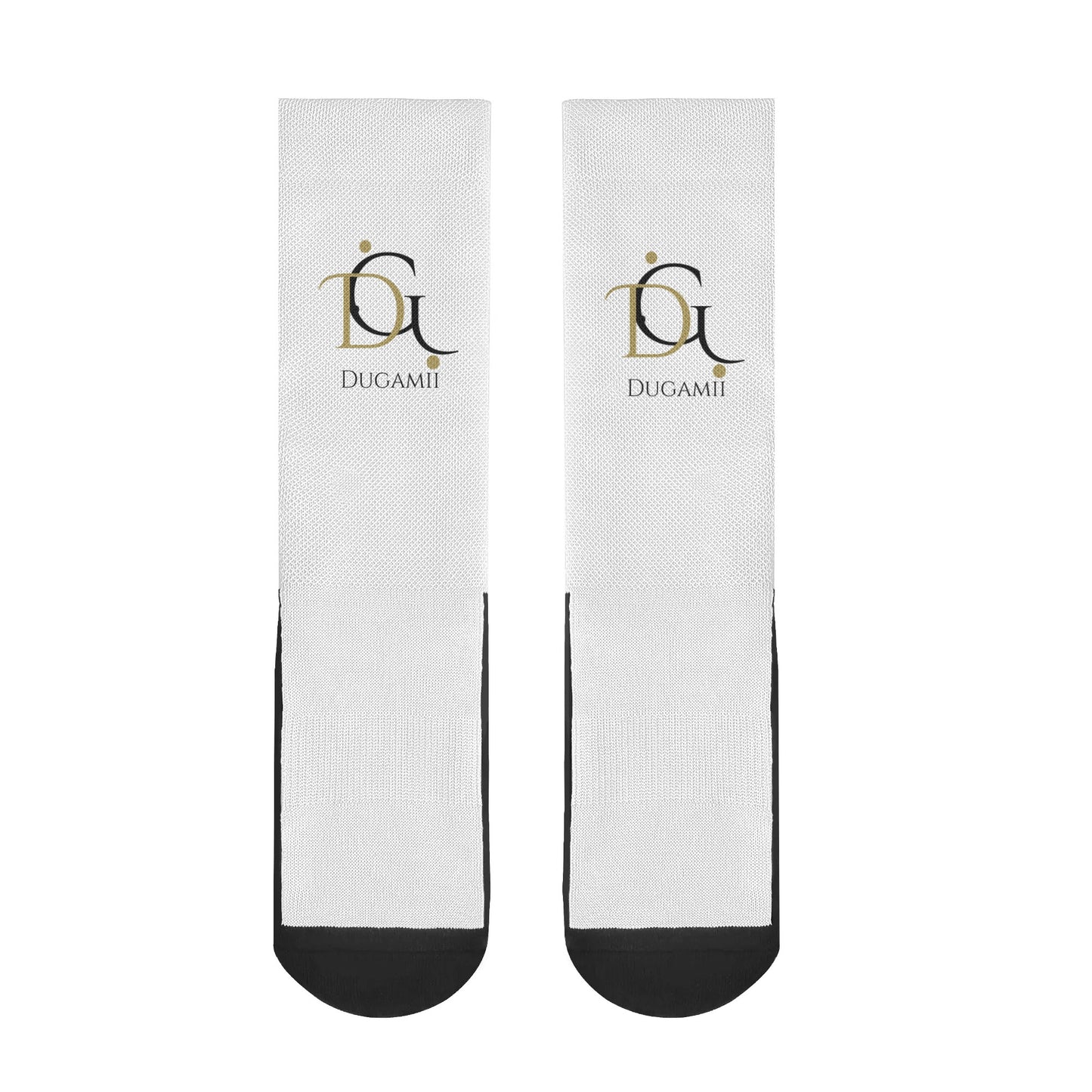DuGamii Black and White Logo Printed Crew Socks