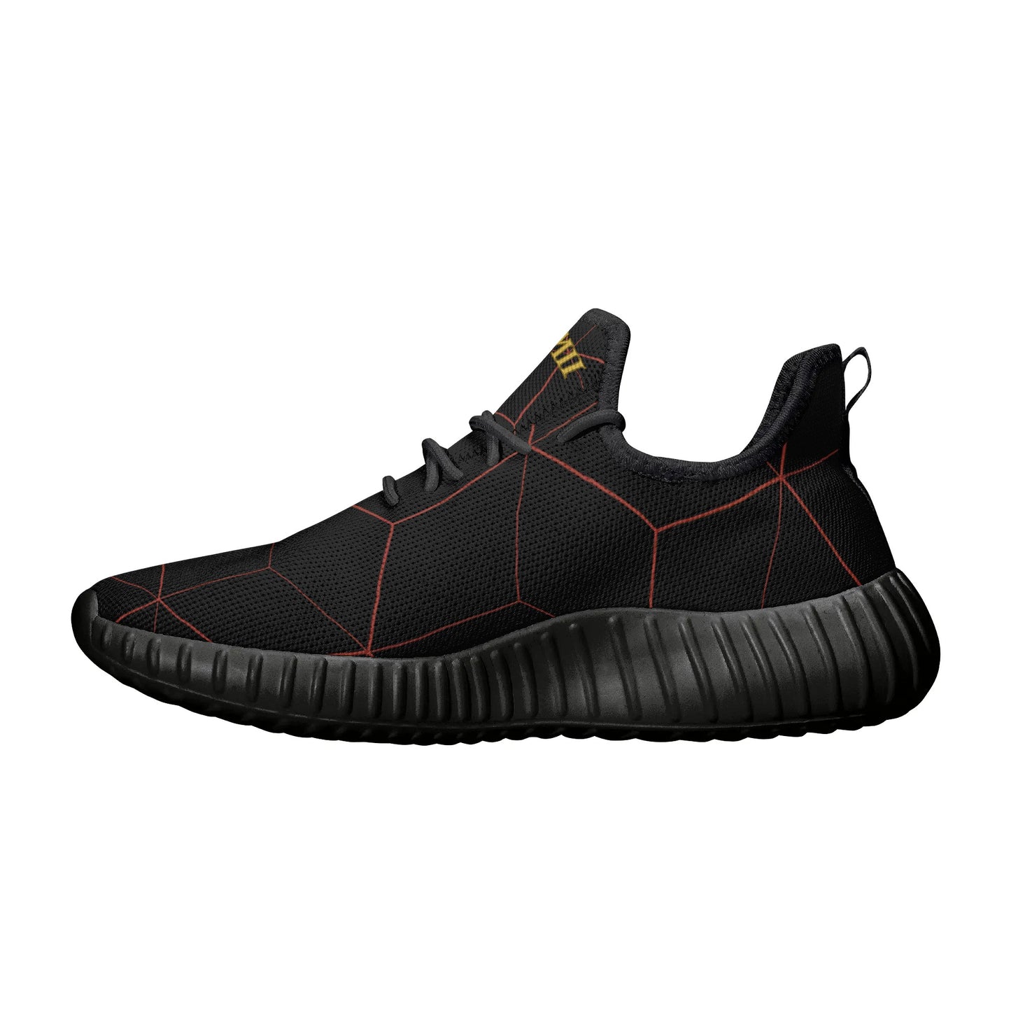 Mens DuGamii Black and Red Mesh Knit Sneakers with White Bottoms