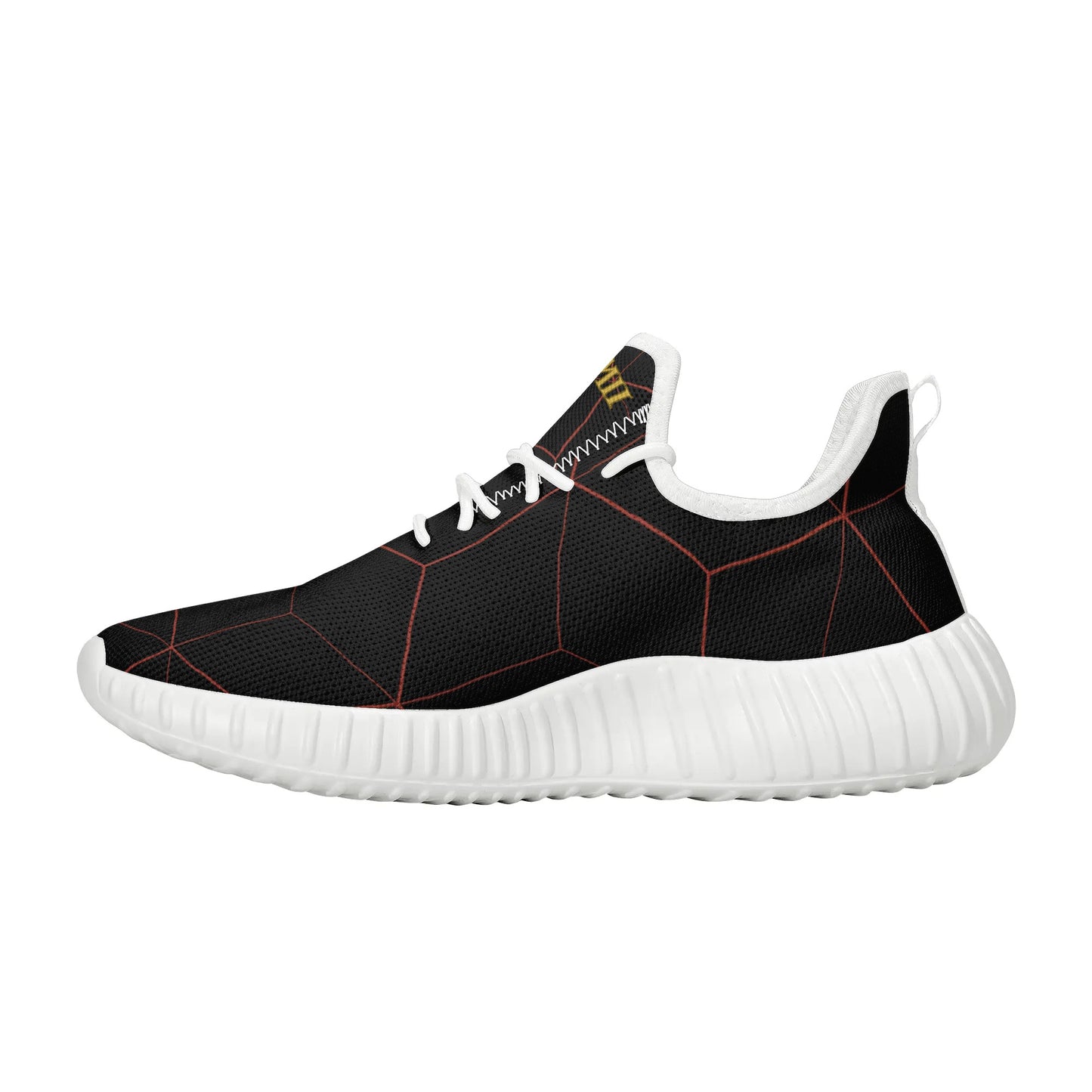 Mens DuGamii Black and Red Mesh Knit Sneakers with White Bottoms