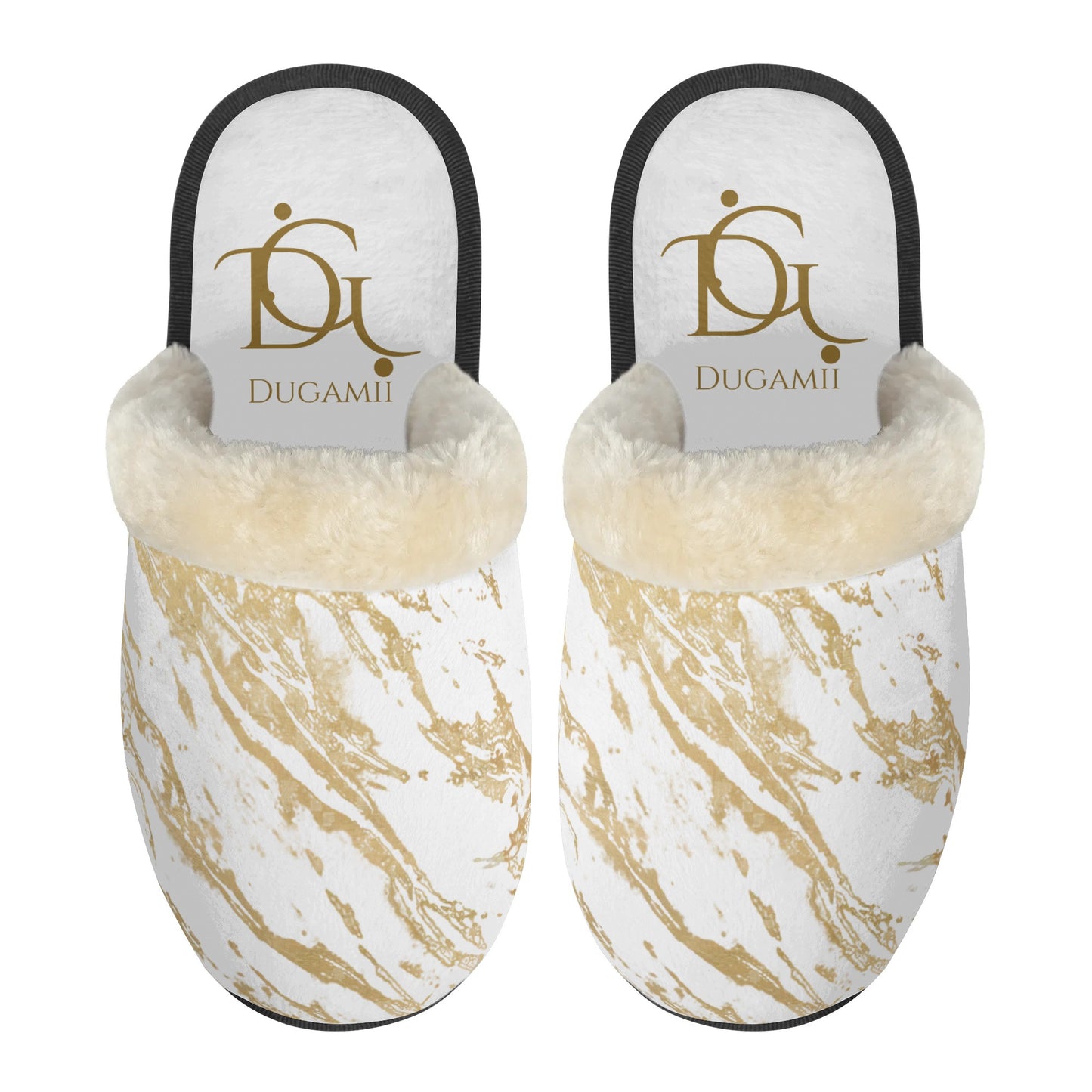 DuGamii Lightweight Warm Plush White and Gold Slippers
