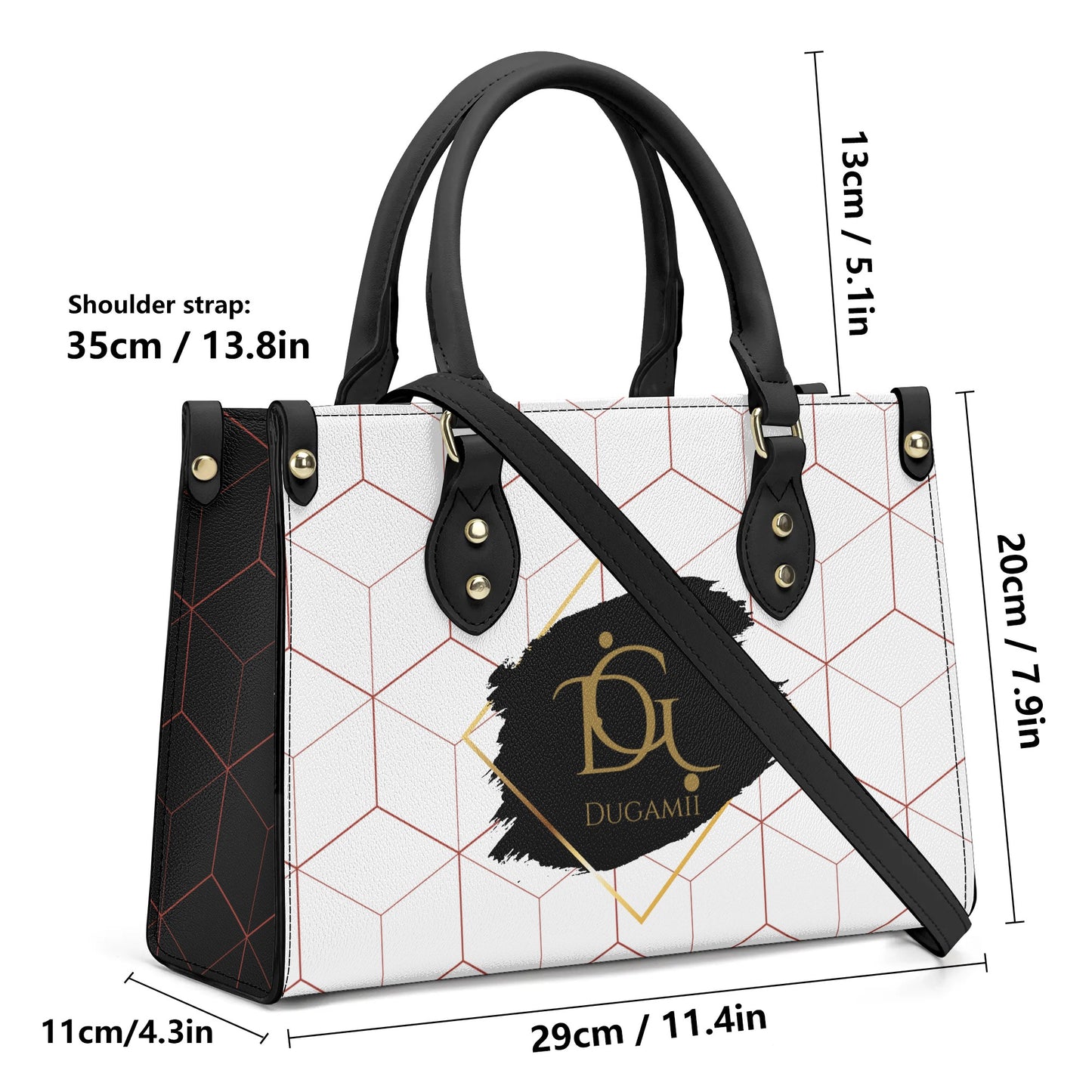 DuGamii Luxury Womens Black and White PU Handbag With Shoulder Strap