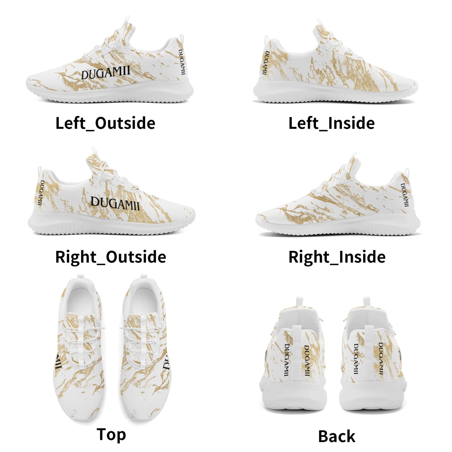 Womens DuGamii White and Gold Lace Up Running Sneakers