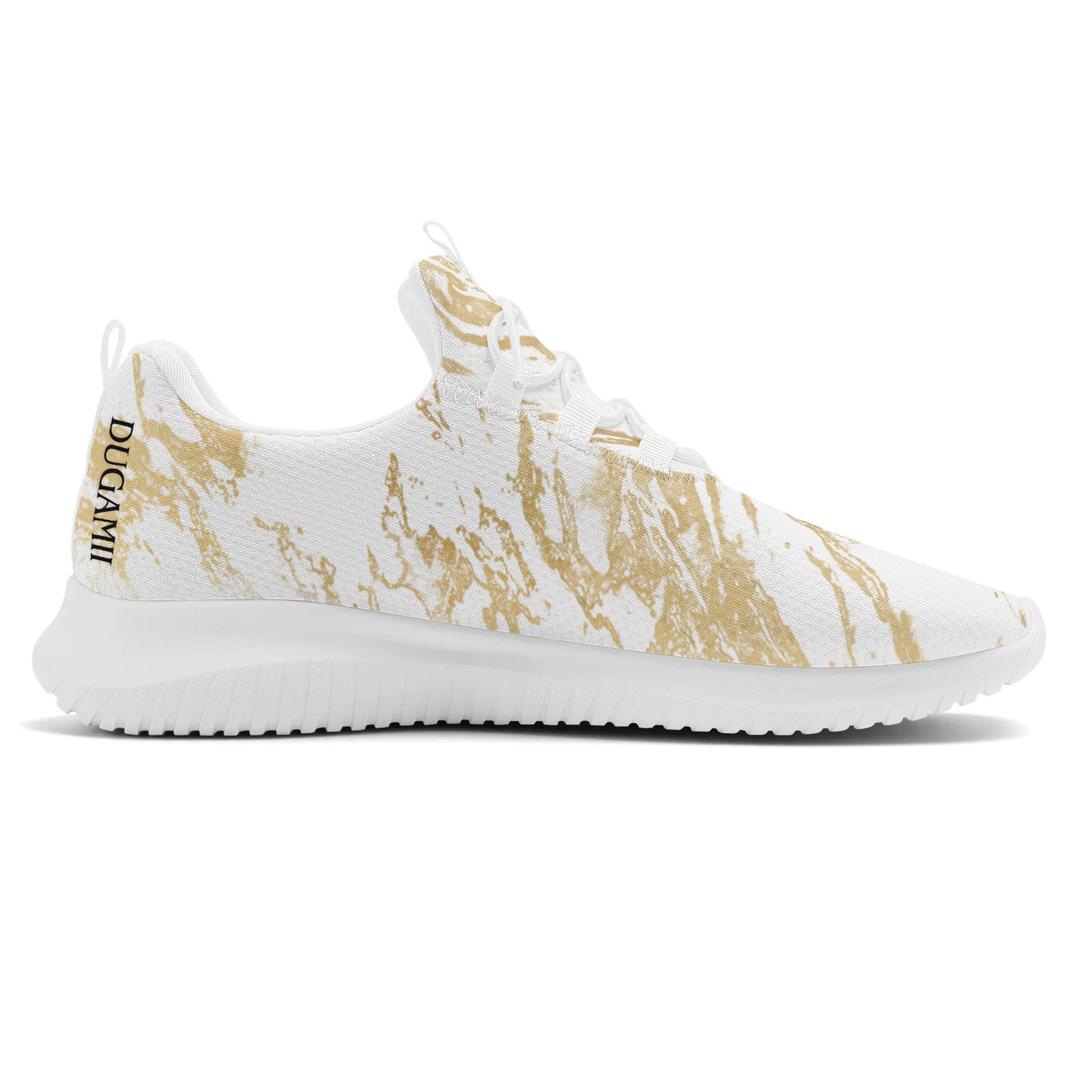 Womens DuGamii White and Gold Lace Up Running Sneakers