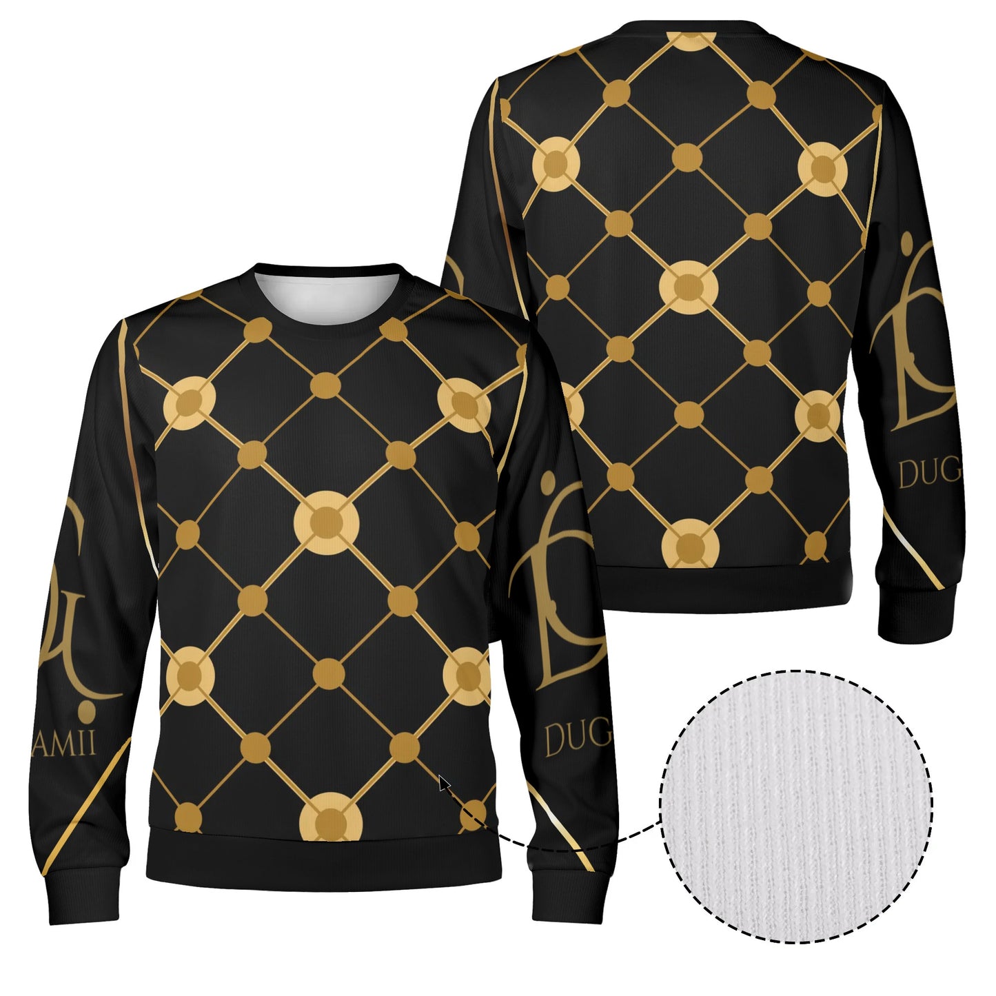 Dugamii Unisex Classic Black and Gold Cotton Pullover Sweatshirt