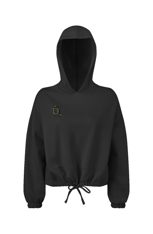 Women's DuGamii Cropped Oversize Black Hooded Sweatshirt