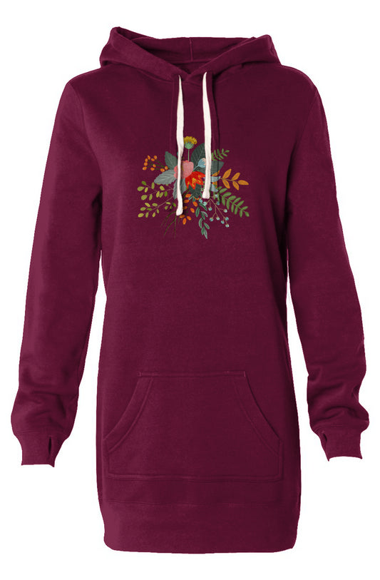 Women's Large Flower And Logo Embroidered Hooded Sweatshirt Dress