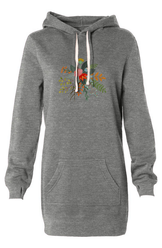 Women's Large Flower And Logo Embroidered Nickel Hooded Sweatshirt Dress