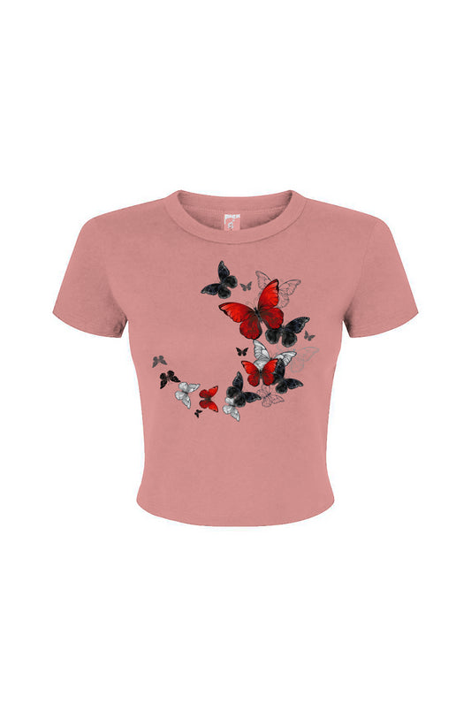 Women's DuGamii "Colorful Butterfly" Rib Pink Tee
