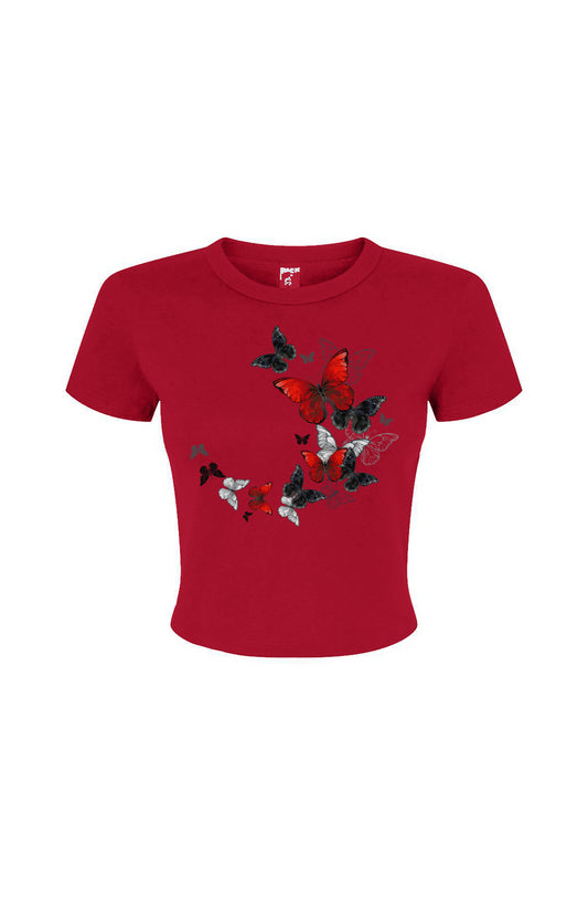 Women's DuGamii "Colorful Butterfly" Rib Red Tee