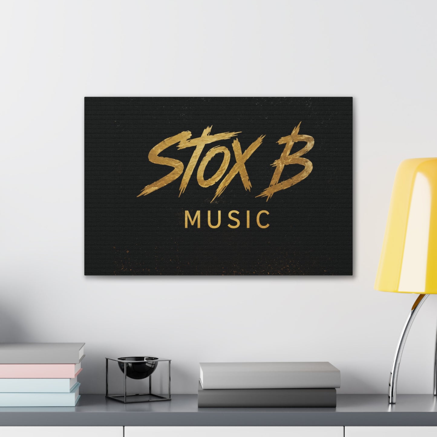Stox B Music Canvas Art — Gold Logo Stretched Wall Canvas