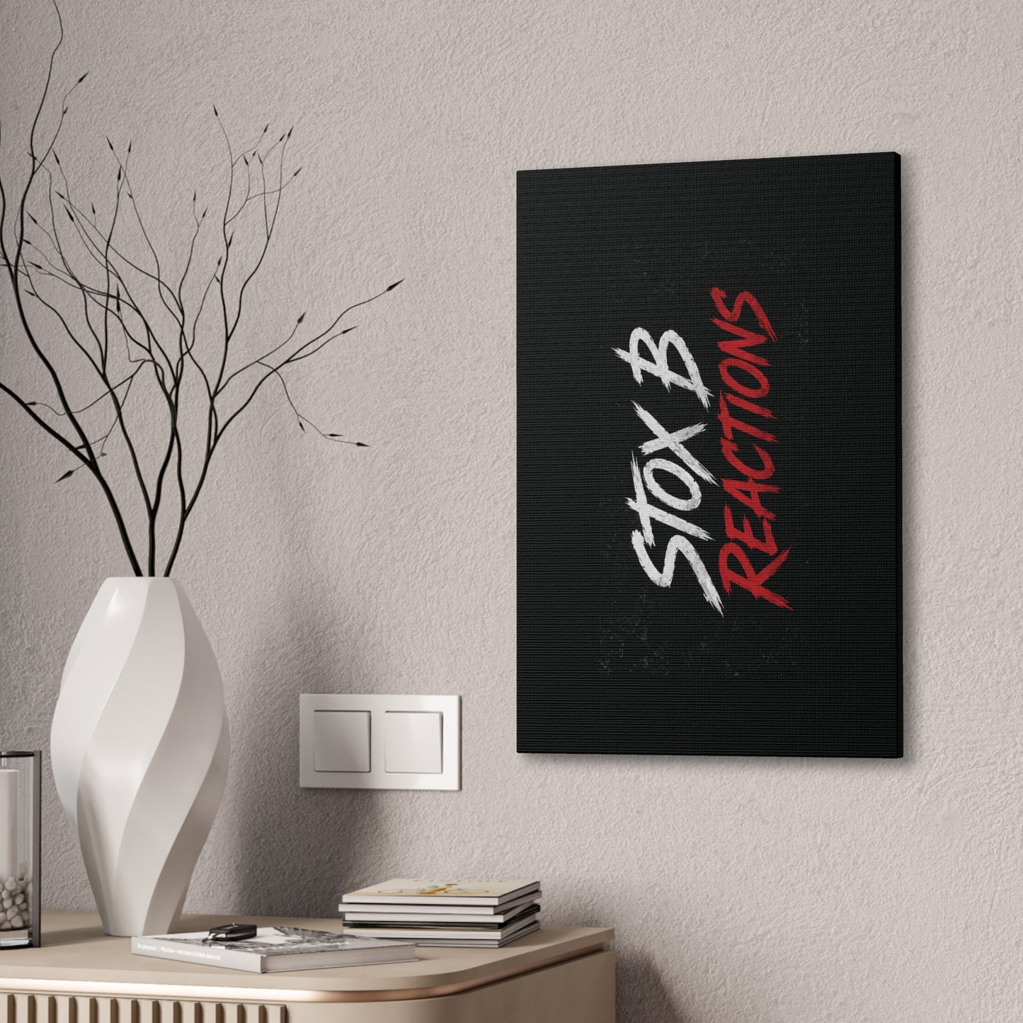 Stox B Reaction Canvas Wall Art – Bold Black & Red Typographic Print