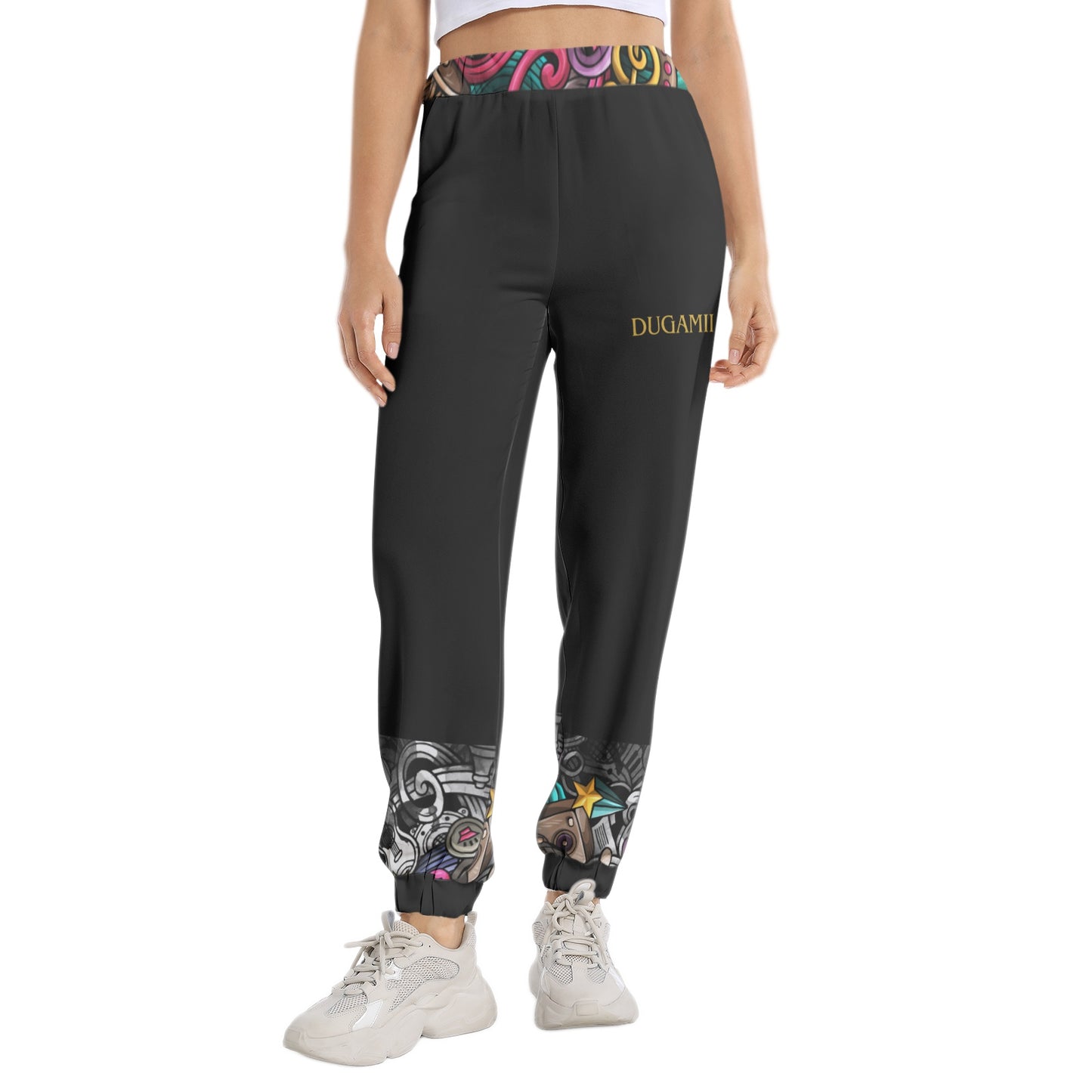 Women's DuGamii Elastic Waist Tapered Black Sweat Pants