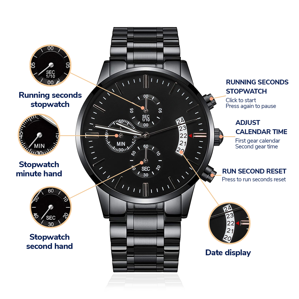 DuGamii Built Different Black Chronograph Watch
